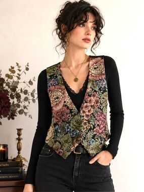 Floral Tapestry Vest Vintage 90s Backroad Blues Romantic Goth S